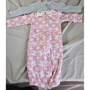 Touched by Nature Organic Cotton Baby Sleep Gown 2 Pack Pink Floral Grey Stripe